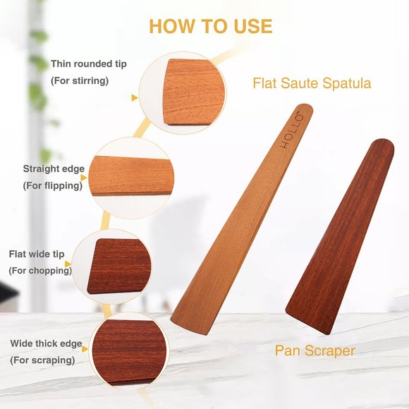 2 NEW Flat Wood Spatulas Flat Wooden Spatulas For Kitchen Frying Spatula Turners - Picture 4 of 8